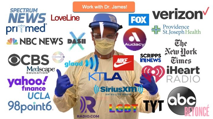 Dr. James Q. Simmons surrounded by logos of top media outlets and brands he’s worked with