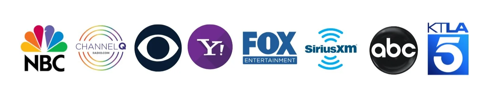 Logos of media outlets that have featured Dr. James Q. Simmons including NBC, FOX, ABC, and SiriusXM