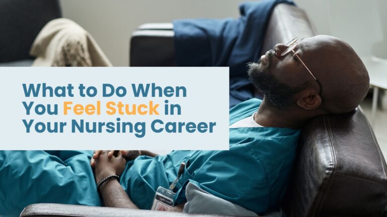Burned-out Black male nurse in scrubs resting with eyes closed on couch, feeling emotionally drained and stuck in his nursing career.