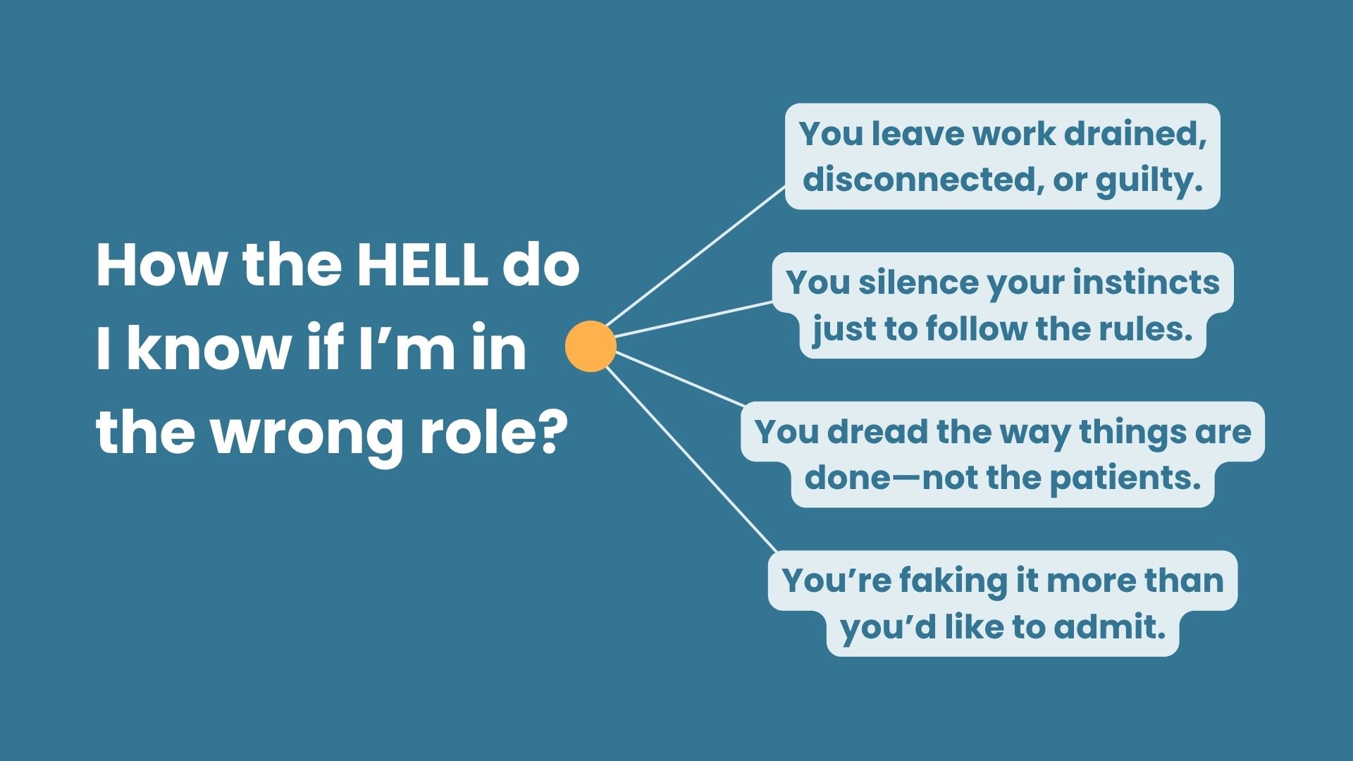 Graphic titled 'How the HELL do I know if I’m in the wrong role?' with signs like leaving work drained and silencing instincts